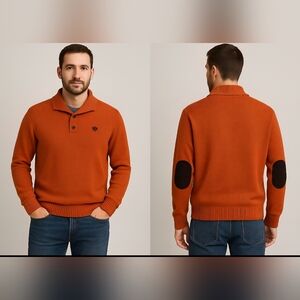 Chaps Men's Burnt Orange Sweater with Elbow Patches Suze Large